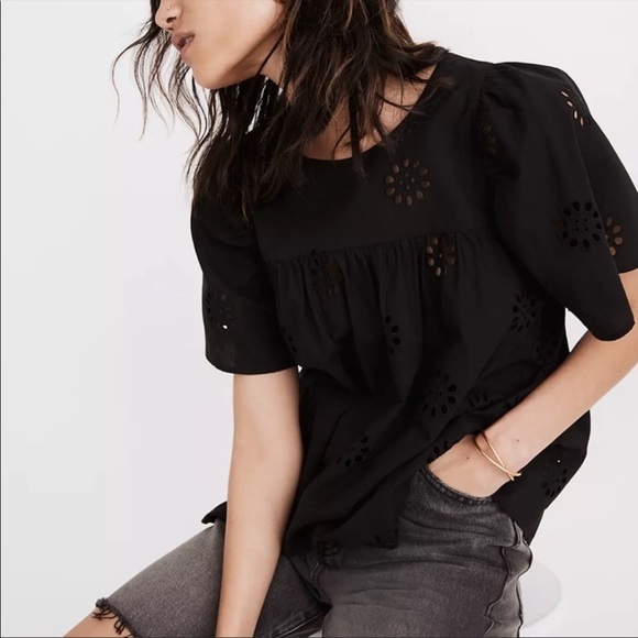 Madewell Daisy Eyelet Flutter-Sleeve Yoke Top XXS - Picture 2 of 10